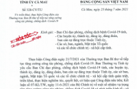 Ban Thường vụ Tỉnh ủy Cà Mau chỉ đạo tiếp tục tăng cường  công tác phòng, chống dịch Covid-19