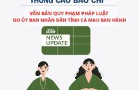 Thông cáo báo chí văn bản quy phạm pháp luật do Hội đồng nhân dân tỉnh Cà Mau ban hành (Nghị quyết số 28/2025/NQ-HĐND ngày 09/12/2025)