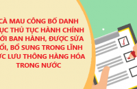 Cà Mau công bố Danh mục thủ tục hành chính mới ban hành, được sửa đổi, bổ sung trong lĩnh vực Lưu thông hàng hóa trong nước
