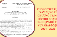Không tiếp tục xây dựng 02 chương trình hỗ trợ doanh nghiệp nhỏ và vừa  giai đoạn 2021 - 2025  