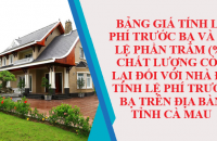 Bảng giá tính lệ phí trước bạ và tỷ lệ phần trăm (%) chất lượng  còn lại đối với nhà để tính lệ phí trước bạ trên địa bàn tỉnh Cà Mau